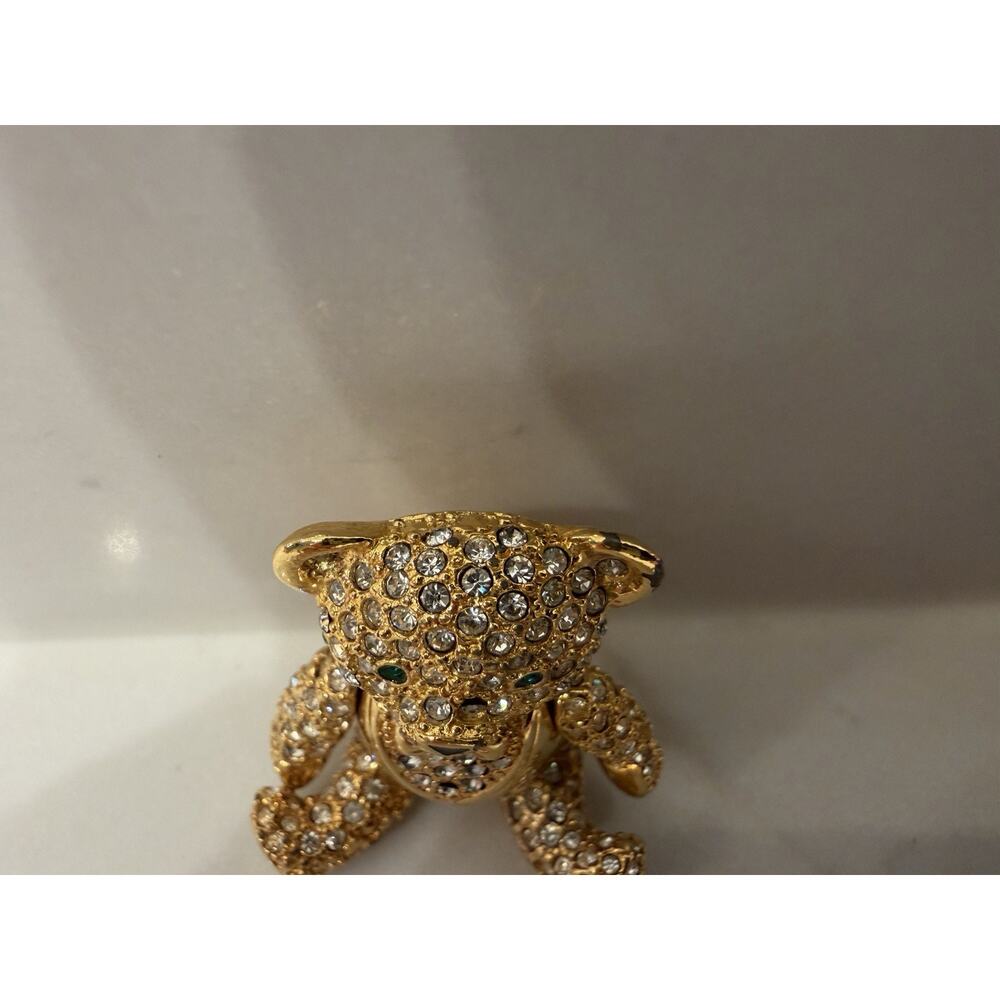 Rare Joan Rivers Articulated Rhinestone Teddy Bear Brooch Pin Gold Tone Crystal - Picture 2 of 8